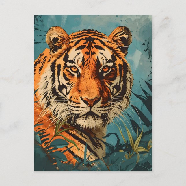 Vintager Tiger: Majestic Nostalgie Postkarte (Vorderseite)