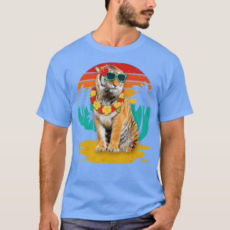 Vintager Tiger mit Sonnenbrille Hawaii Sommer Männ T-Shirt