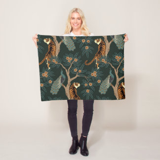 Vintager Tiger und Pfau Fleecedecke