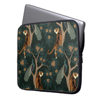 Vintager Tiger und Pfau Laptopschutzhülle