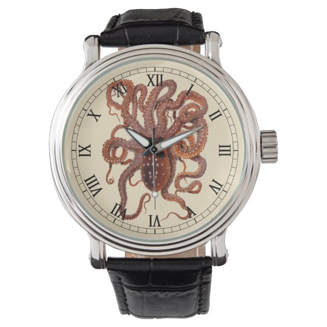 Vintager Tintenfisch Macropus, Meerwassertiere Armbanduhr (Vorderseite)