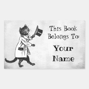 Vintager Top Hat Cat Custom Buchzeichen Sticker