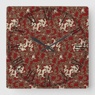 Vintager traditioneller japanisches Papier-Druck Quadratische Wanduhr