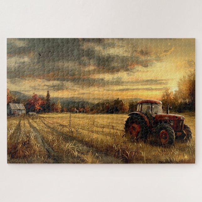 Vintager Traktor auf dem Bauernhof Herbst 20x30 (Horizontal)