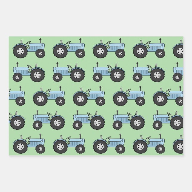 Vintager Traktor blau Geschenkpapier Set (Vorderseite)