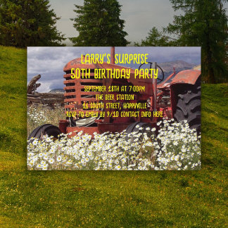 Vintager Traktor Erwachsene Männliche Geburtstagsp Einladung