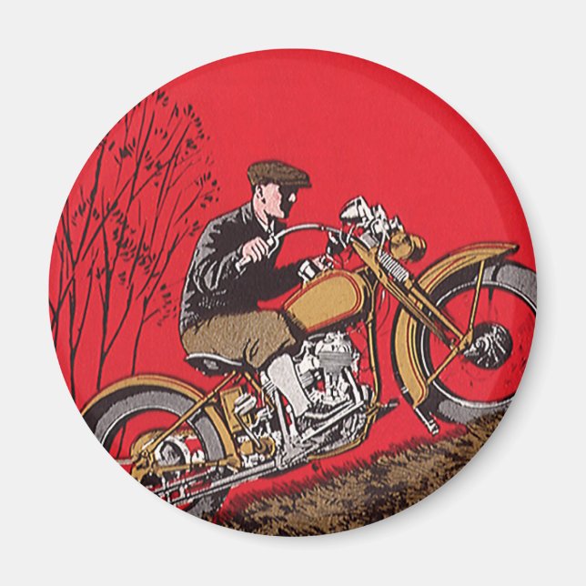 Vintager Transport, antiker Motorradfahrer Magnet (Vorne)