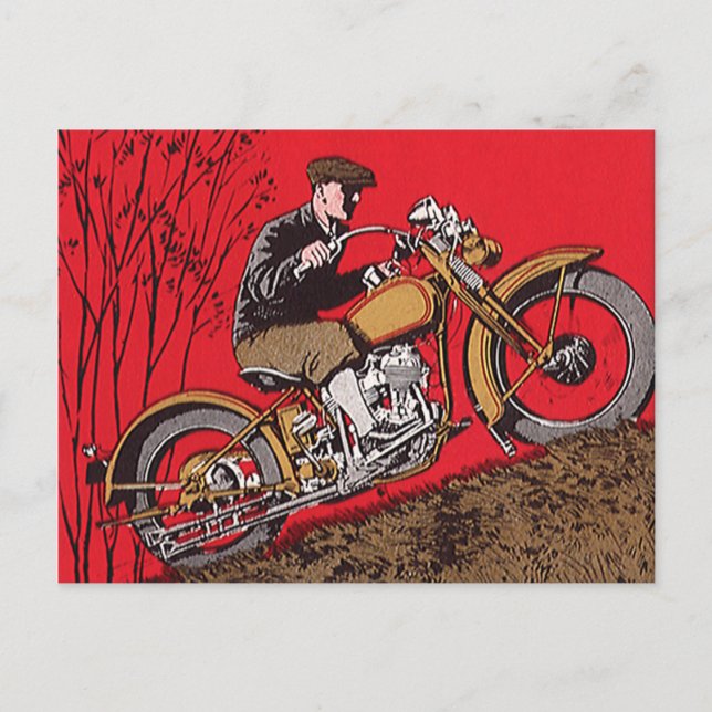 Vintager Transport, antiker Motorradfahrer Postkarte (Vorderseite)