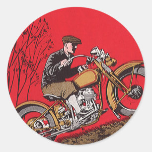 Vintager Transport, antiker Motorradfahrer Runder Aufkleber