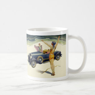 Vintager Transport Cabrio auf Strand Kaffeetasse