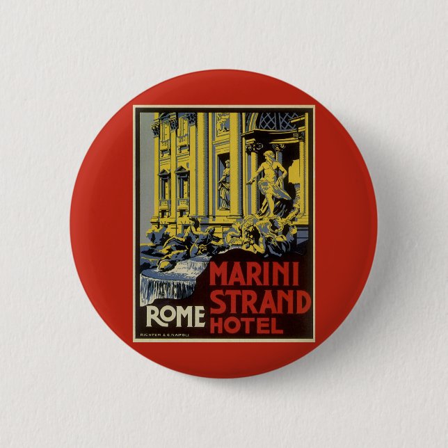 Vintager Trevi-Brunnen, Marini Strand Hotel, Rom Button (Vorderseite)