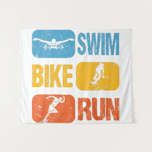 Vintager Triathlon - Swim Bike Run Wandteppich