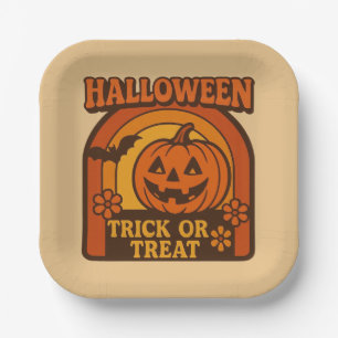 Vintager Trick oder Treat Halloween der 70er Jahre Pappteller