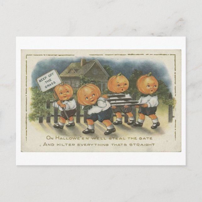 Vintager Trick oder Treat Pumpkins Postcard Postkarte (Vorderseite)