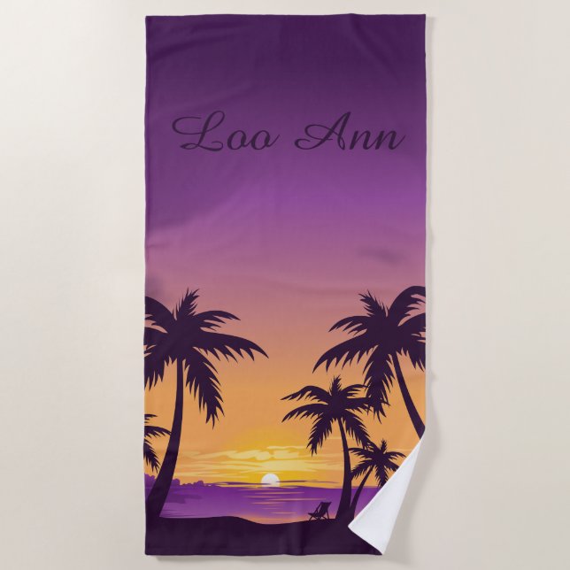 Vintager Tropical Beach Sommer Sonnenuntergang Pal Strandtuch (Vorderseite)