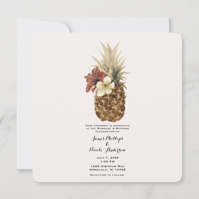 Vintager Tropischer Ananas-Hibiskus Blumenzehen Einladung (Vorderseite)
