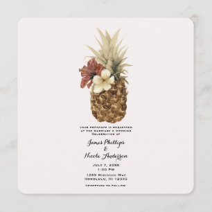 Vintager Tropischer Ananas-Hibiskus Blumenzehen Einladung