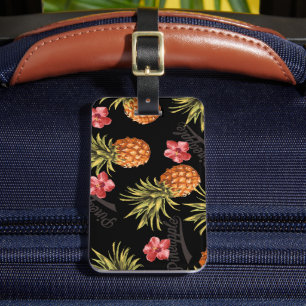 Vintager Tropischer Ananas-Hibiskus Gepäckanhänger