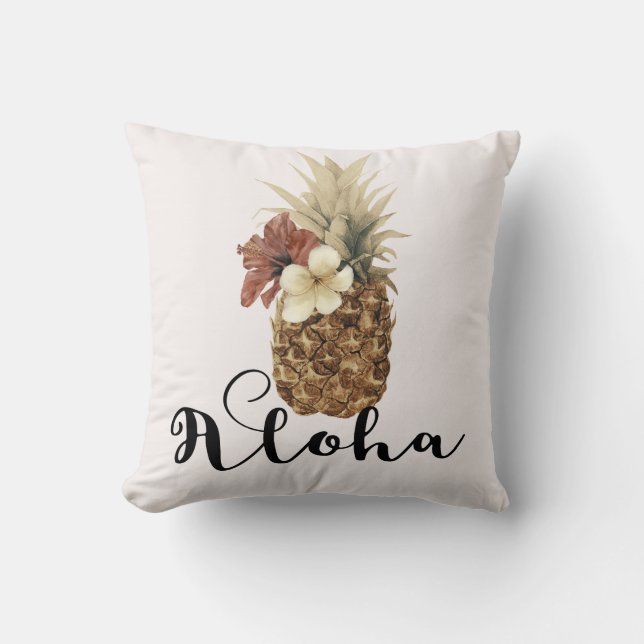 Vintager tropischer Ananas-Hibiskus Kissen (Vorderseite)
