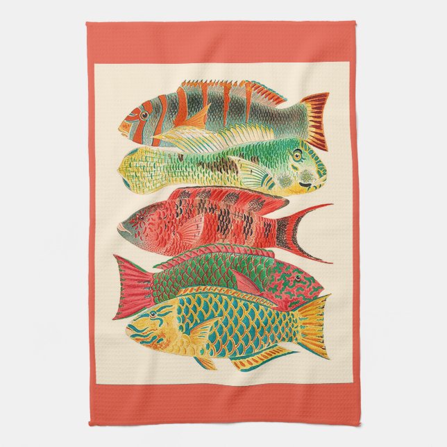 Vintager tropischer Ozeanfisch Geschirrtuch (Vertikal)