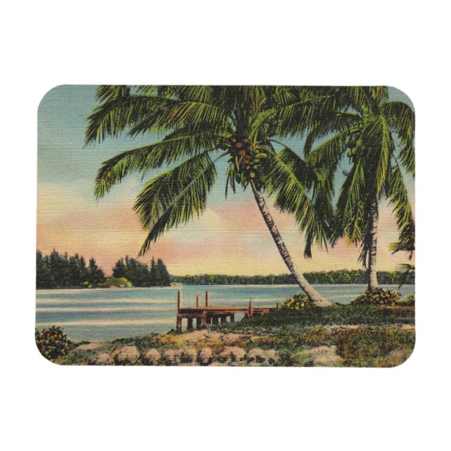 Vintager tropischer Palmenbaum Sonnenuntergang Magnet (Horizontal)
