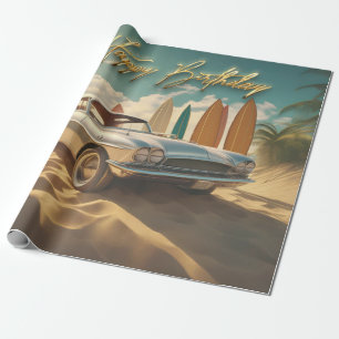 Vintager tropischer Strand Sportwagen Geschenkpapier