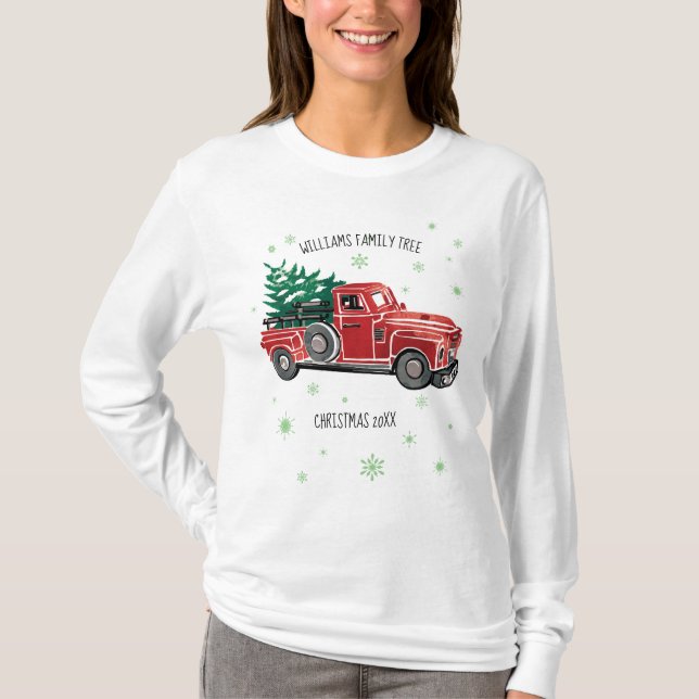 Vintager Truck mit Schneeflocken T-Shirt (Vorderseite)