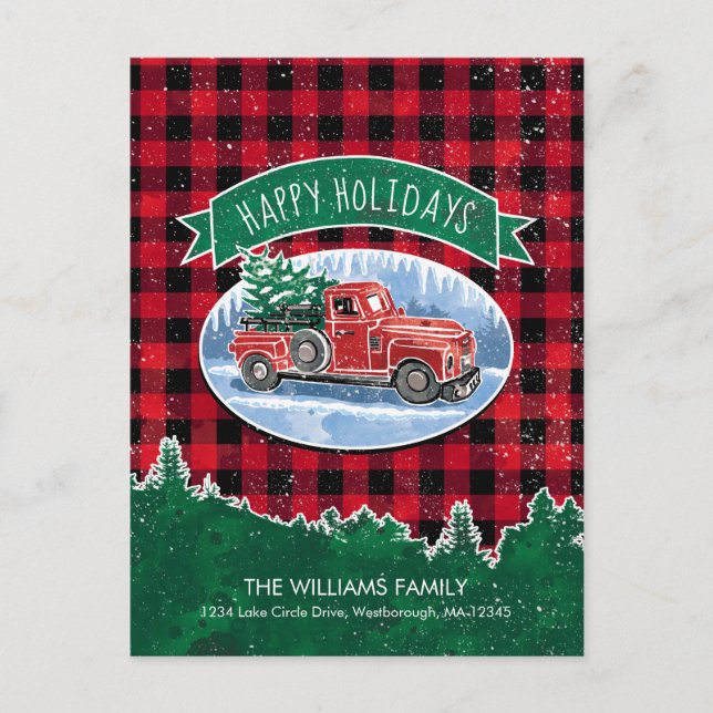 Vintager Truck Weihnachtsbaum Ankündigungspostkarte (Vorderseite)