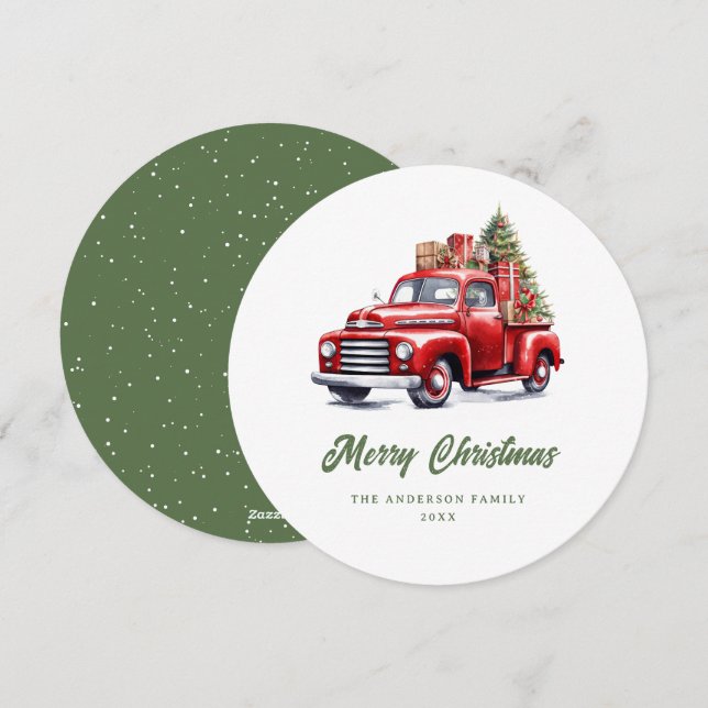Vintager Truck Weihnachtsbaum Feiertagskarte (Vorne/Hinten)