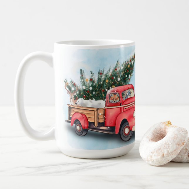 Vintager Truck Weihnachtsbaum Kaffeetasse (Mit Donut)