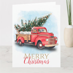 Vintager Truck Weihnachtsbaum Karte