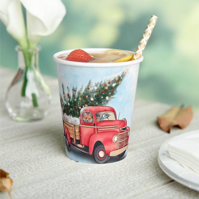 Vintager Truck Weihnachtsbaum Pappbecher (In Situ)