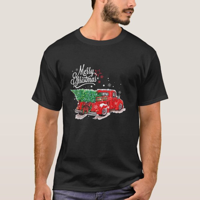 Vintager Truck Weihnachtsbaum T-Shirt (Vorderseite)