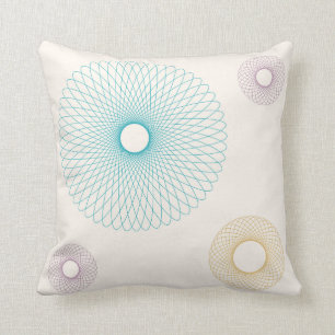 Vintager Türkis, Gelber und rosa Spirograph Kissen
