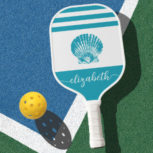 Vintager türkisblauer Küstenseashell-Name Pickleball Schläger
