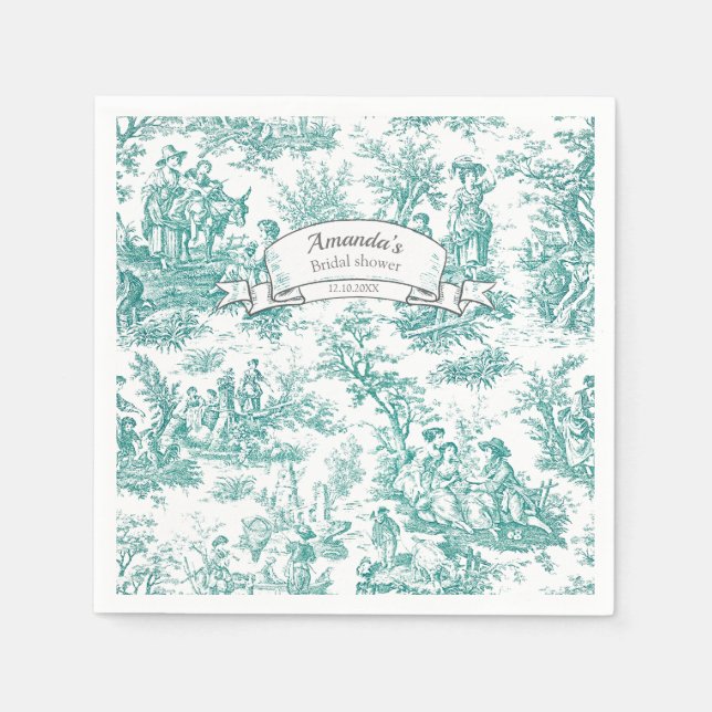 Vintager türkisfarbener Blumenstrauß Serviette (Vorderseite)