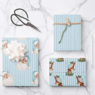 Vintager türkisfarbener Streifen Geschenkpapier Set