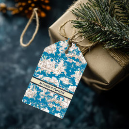 Vintager türkisfarbener Toile de jouy monogram Geschenkanhänger