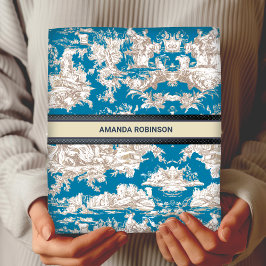 Vintager türkisfarbener Toile de jouy monogram Geschenkpapier Set