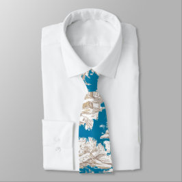 Vintager türkisfarbener Toile de jouy monogram Krawatte