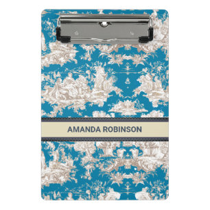 Vintager türkisfarbener Toile de jouy monogram Mini Klemmbrett