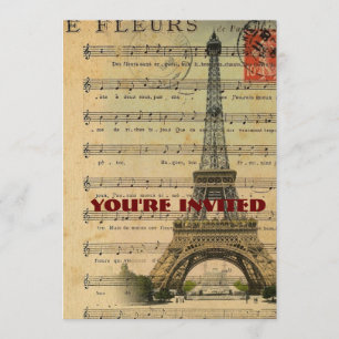 Vintager Turm Musiknotenfranzoseparis Eiffel Einladung