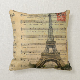 Vintager Turm Musiknotenfranzoseparis Eiffel Kissen