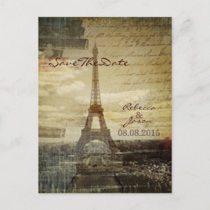 Vintager Turm Paris Eiffel, der Save the Date Ankündigungspostkarte
