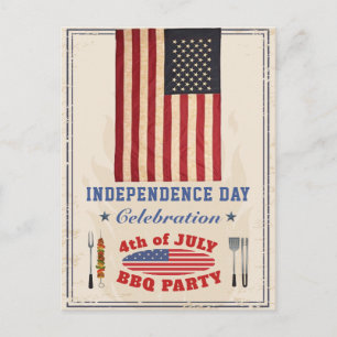 Vintager Unabhängigkeitstag 4. JULI GRILLEN Party Einladungspostkarte