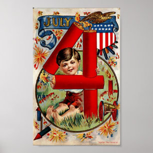 Vintager Unabhängigkeitstag-Junge mit Poster