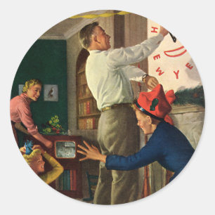 Vintager Urlaub, Mitternacht am Silvesterabend Runder Aufkleber