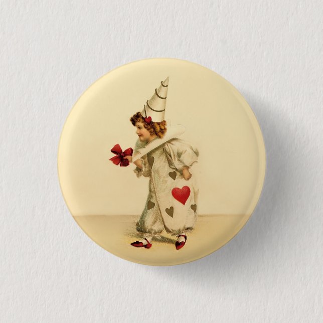Vintager Valentinclown Button (Vorderseite)