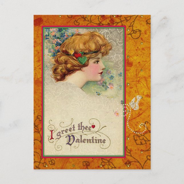Vintager Valentine Schmucker Feiertagspostkarte (Vorderseite)