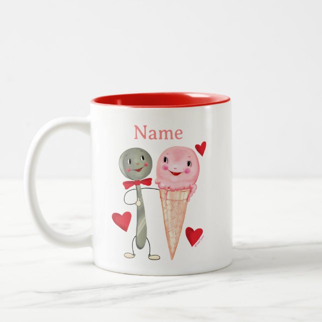 Vintager Valentinlöffel und Eiscreme Zweifarbige Tasse (Links)